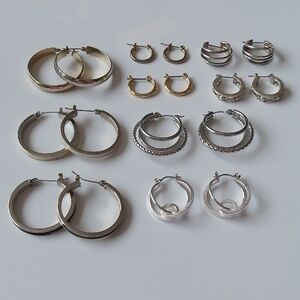 9pcs Silvertone Goldtone Hoop Earrings Lot Bundle